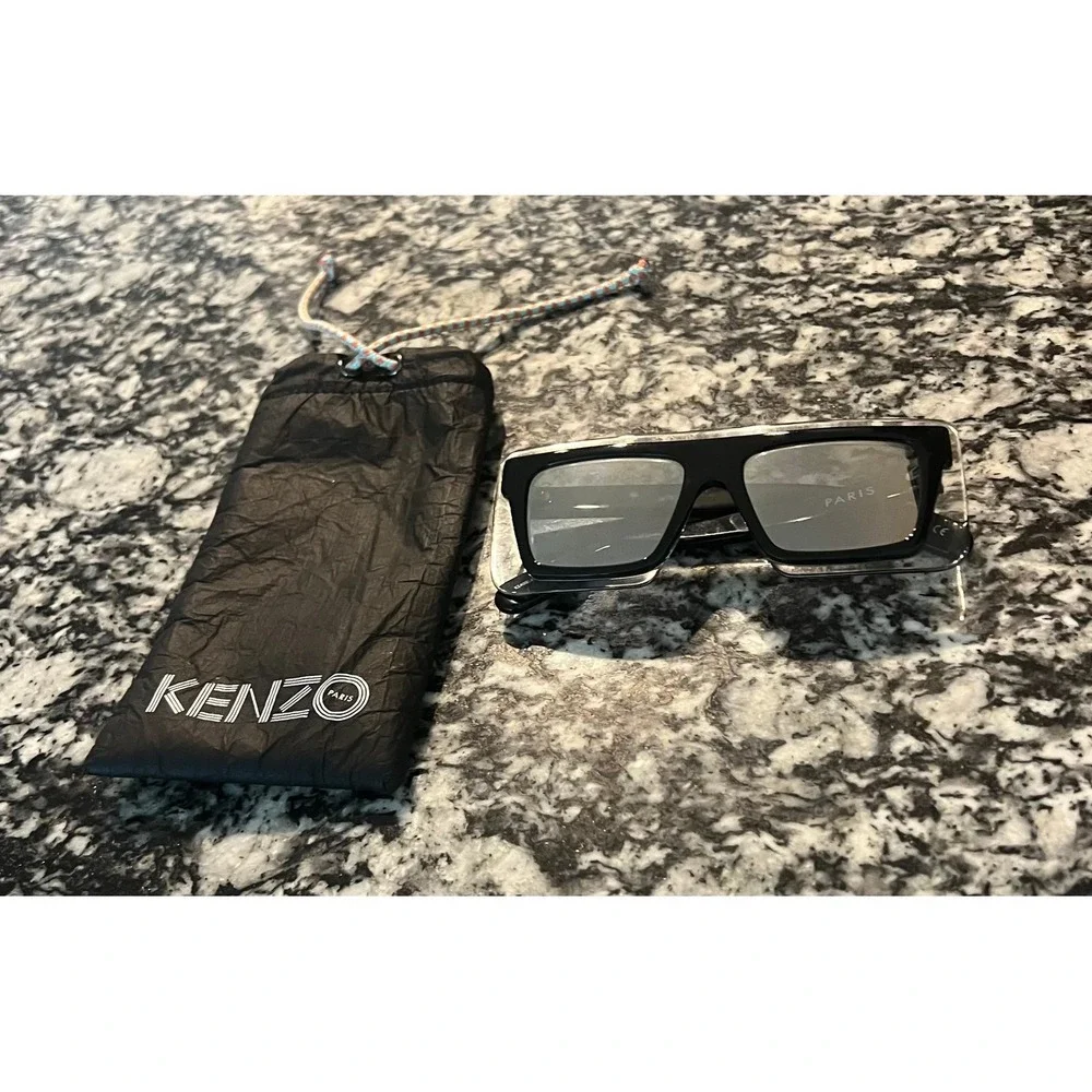 Kenzo Paris Rectangular Sunglasses Black Clear Silver Mirror KZ40024I 01C 53mm